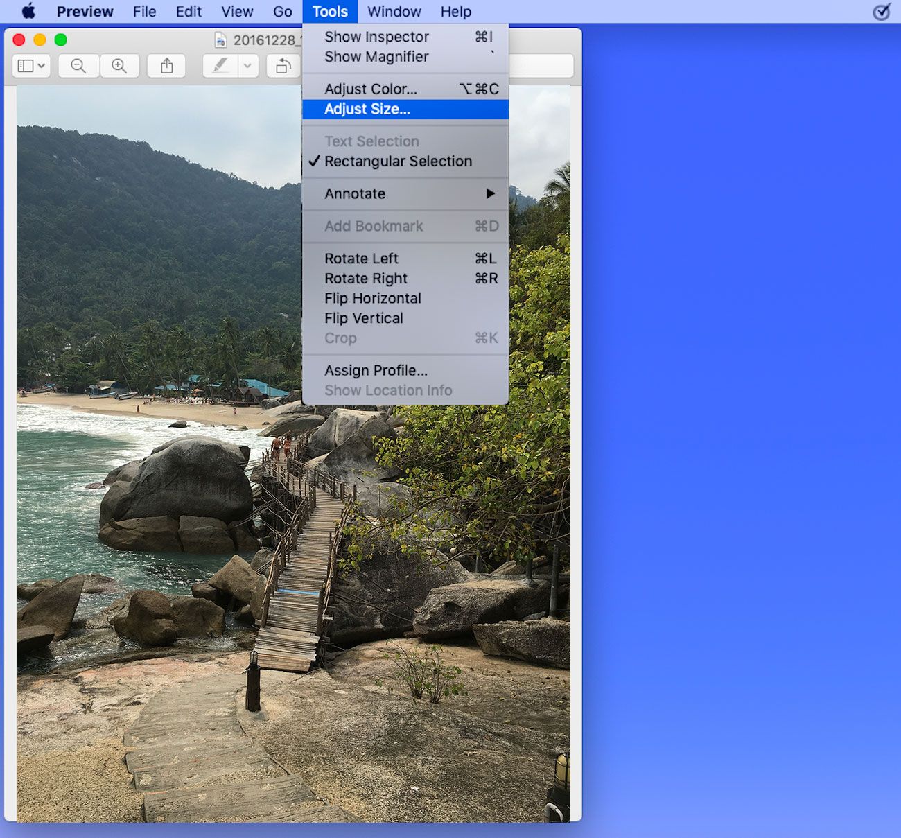 Изменение размера файла изображения на Mac в МБ или КБ..