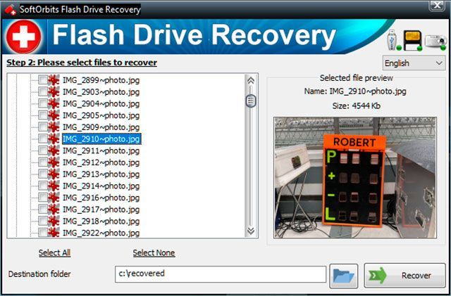 Выберите файлы для восстановления с диска SanDisk..