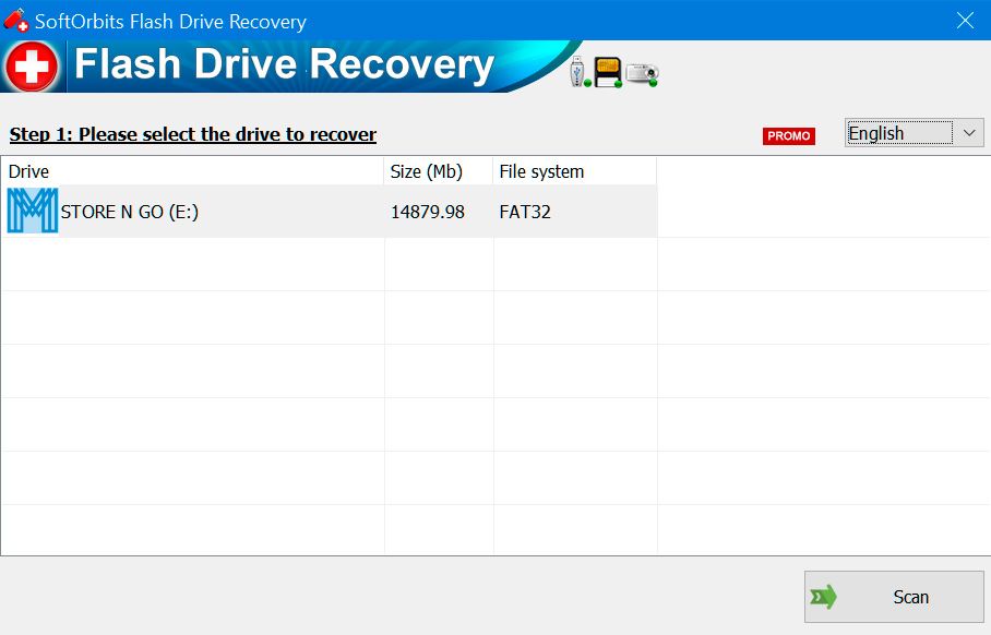 SoftOrbits Flash Drive Recovery Снимок экрана.